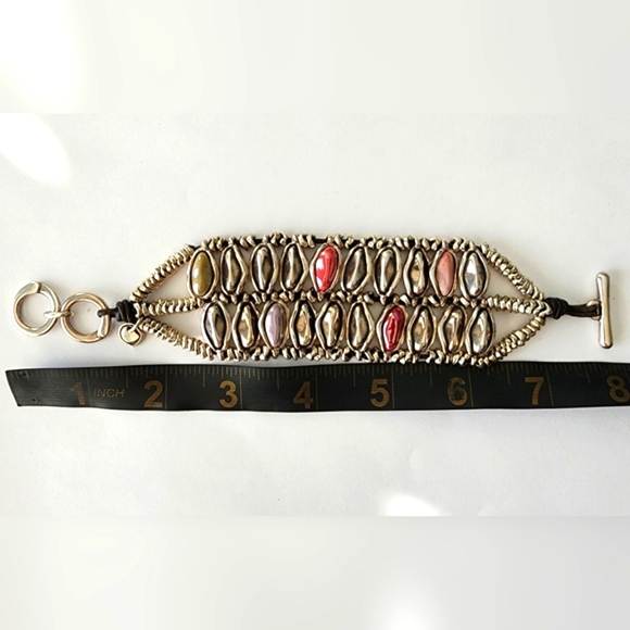 Ciclon Statement Bracelet - Silver & colorful Murano crystals with Leather - Picture 3 of 5